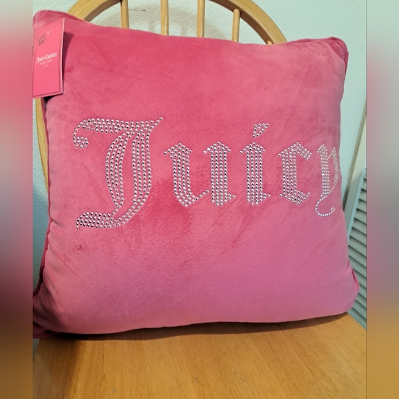 SOLD- Juicy Couture Hot Pink Velour Rhinestone Pillow - Picture 3 of 7
